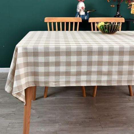 Nappe Vichy Rectangulaire en Coton Mélangé, Nappe à Carreaux Lavable pour Salle à Manger, Jardin, Fête, Maison (Beige, 140 x 180 cm) (1/4)