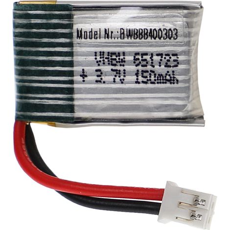 vhbw Batería recargable compatible con PH 2.0 2P clavija (m) para modelismo por ej. coche carreras, avión (150mAh, 3,7V, Li-poli, 18 x 16 x 8mm)