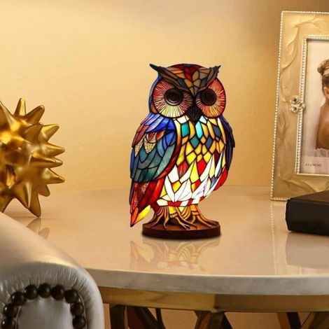 hibou Lampe Vitrail - Vitrail Verre - Lampe En Verre Teinté Pour Animaux - Veilleuses Pour Chambre D'enfant, Table Lumineuse (1/4)