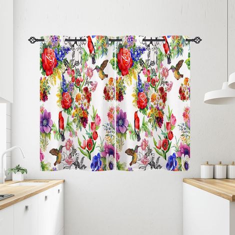 Rideau Occultant Aquarelle Feuille Fleur Oiseaux Tenture Opaque à Oeillets Draperies Intérieurs Rideau Thermique Isolant pour Maison Chambre Salon Fenetre 2 Pièces L 71 x H 138 cm - 71L X 138H cm (2 P (1/5)