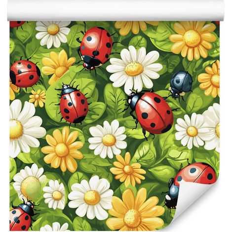 Marienkäfer-Tapete in Limette und Gelb für Wohn- und Schlafzimmer, 50 x 1000 cm (1/5)