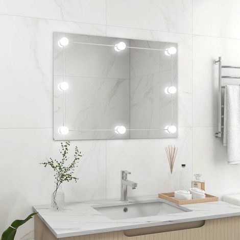 Miroir mural Moderne - Miroir de Maquillage - pour Salle de Bain, Salon, Chambre - sans cadre avec lampes LED Rectangulaire Verre Chic-919646