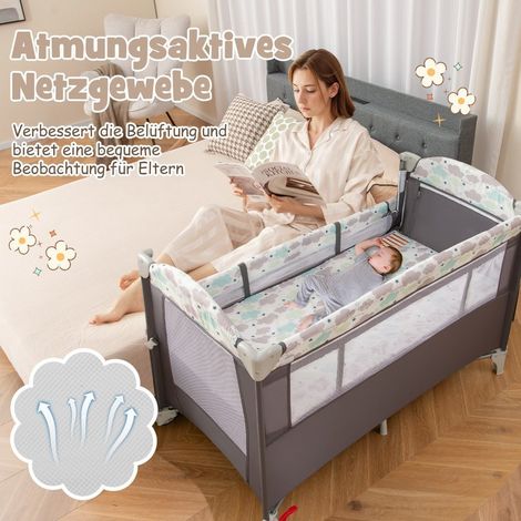 Lit dappoint pliant 5 en 1 lit de voyage avec matelas lit bebe a 2 niveaux avec roulettes gris (1/5)