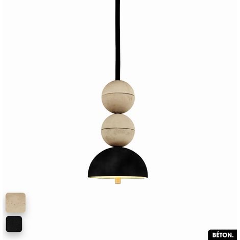Lampe de suspension en béton velours - BOSFOR CONCRETE VELVET SABLE - NOIR 2 BALLES LED 14W (1/2)