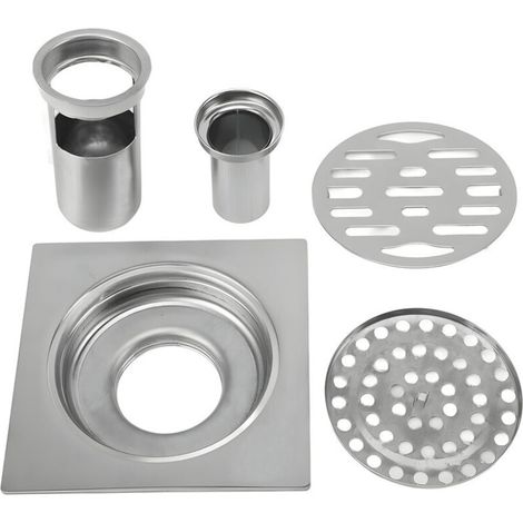 Kit de Drain de Douche Carré 4,3 pouces en Acier Inoxydable Anti-colmatage Drain de Sol sans Odeur pour Tuyau de 50 mm 75 mm Salle de Bain Blanchisserie, Siphonnette grille/cadre inox, Drain d (1/5)