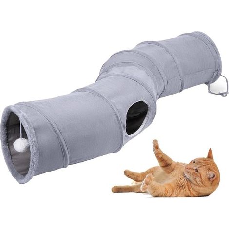 Tunnel gioco pieghevole a forma di S - Peluche di alta qualità e struttura in acciaio - Con pallina da gioco sospesa - Per gattini/cani di piccola taglia/conigli (1/5)
