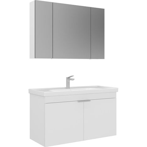 Waschtisch-Set mit Spiegel (2-teilig) "Desna 100" – 100 x 45 x 58 cm – Mattweiß (1/3)