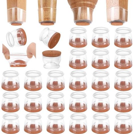 Protège-pieds de chaise ronds 24 pièces – Patins avec feutre Ø3,4 à 50 mm – Protections de sol antidérapantes pour pieds de meubles – Transparent (1/5)