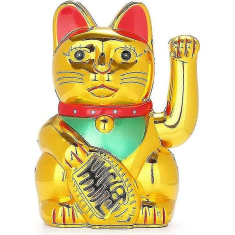 Chat porte-bonheur japonais doré, décoration de restaurant à piles, avec bras agitant la patte (1/5)