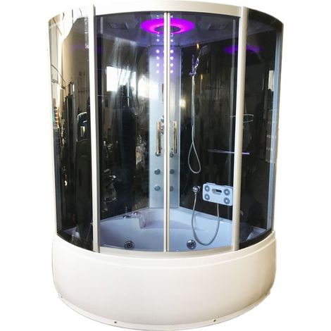 Baignoire balnéo douche chromothérapie 130 x 130 cm – 12 LED – 2 appuie-tête – Pompe 1,5 HP – Bain antidérapant – Eliteshopping