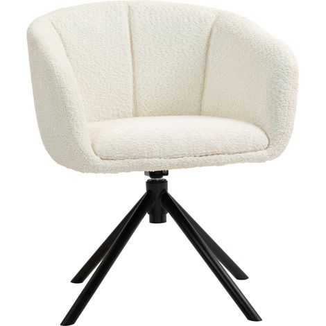 Poltrona girevole con braccioli, rivestimento effetto lino e gambe in metallo, bianco crema (1/5)