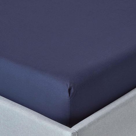 HOMESCAPES Navy Blue Egyptian Cotton Fitted Sheet 200 Thread Count, Double - Navy Blue (1/5)
