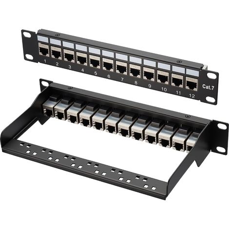 Panneau de brassage à 12 ports Cat 7, panneau de brassage Keystone de 25,4 cm, coupleur Keystone blindé RJ45, compatible avec les câbles réseau Cat 7/6A/6/5e et Cat5, pour commutateur réseau (1/5)