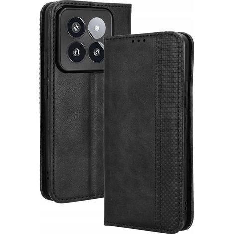 Funda tipo cartera magnética de piel sintética negra para Xiaomi 14 Pro
