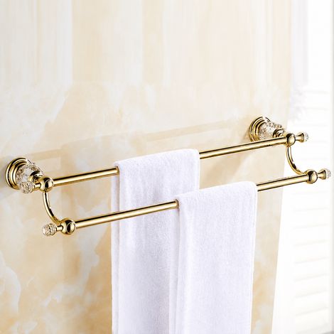 Porte-serviettes mural double barre dorée en cristal acier inoxydable pour salle de bain 500 g – Livraison gratuite