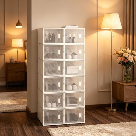 Organizador de zapatos 25x35,5x18,5 cm transparente y blanco de plástico apilable (1/5)