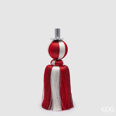 EDG Enzo De Gasperi Portacandela Nappa Natale H 35 Cm Bianco Rosso