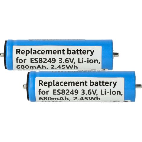 vhbw 2x Batterie compatible avec Panasonic ES-RF 31, ES-RF41, ES-RF31, ES-LV9Q, ES-RF 41, ESLV9Z rasoir tondeuse électrique (680mAh, 3,6V, Li-ion)