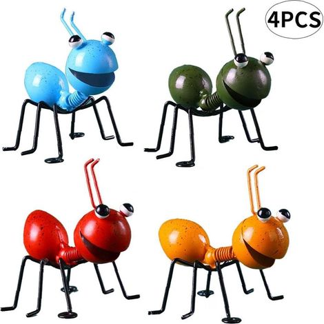 SHINING HOUSE Jardin Art Métal Sculpture Ant Ornement Jardin Art De Jardin Décor Coloré Insecte Mignon pour Tenture Art Jardin Pelouse Décoration D'intérieur 4pcs Extérieur (1/5)