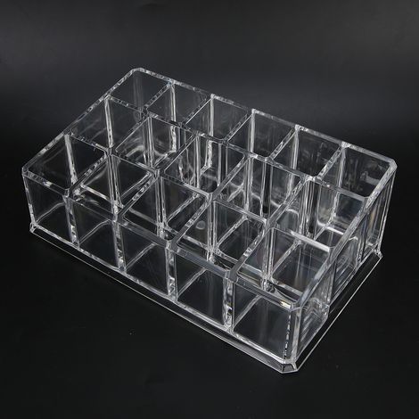 Boîte de rangement transparente en acrylique à 16 compartiments pour vernis à ongles et rouges à lèvres.