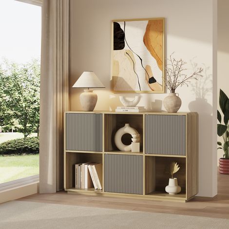 Buffet Trömi 75 x 120 x 30 cm effet chêne gris [en.casa] (1/5)