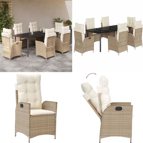 7-tlg. Garten-Essgruppe mit Kissen Beige Poly Rattan - Gartenstuhl - Gartentisch (1/5)