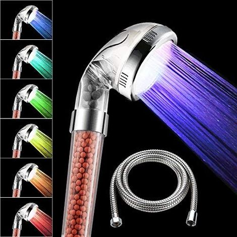 Shower Head with Hose, 7 Colors Changing, with LED Pressure, Water ...