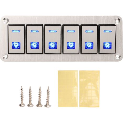 Panneau d'interrupteur à bascule 6 gangs 12V 24V, LED bleue, étanche SPST On Off, pré-câblé pour voiture, bateau, camion, UTV. (1/4)