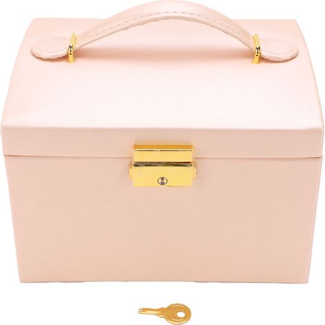 Boîte à bijoux multifonctionnelle multicouches, grande capacité, support organisateur de colliers et boucles d'oreilles avec clé rose (1/5)