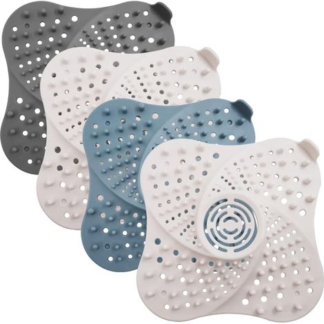 Juego de 4 tapas de desagüe de ducha con adhesivos de goma para fregadero de cocina y baño (1/5)