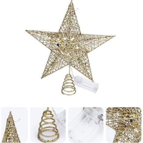 Étoile Lumineuse Sapin de Noël Ornement de Sommet Doré avec Guirlande Intérieure Décoration de Noël