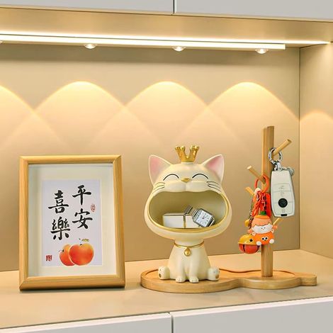 Statue de chat, sculpture de chat porte-bonheur, boîte de rangement pour le salon à l'entrée, boîte de rangement pour décoration de clé de chat riant, boîte de rangement pour accessoires (1/5)