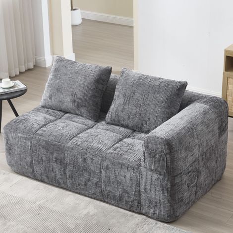Divano a 2 posti in morbido tessuto ciniglia con cuscini, divano con tasche laterali, divano modulare, design moderno grigio
