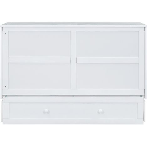 Cama abatible móvil 140 x 200 cm con cajón y estantes laterales madera y MDF blanco HOMVRA (1/5)