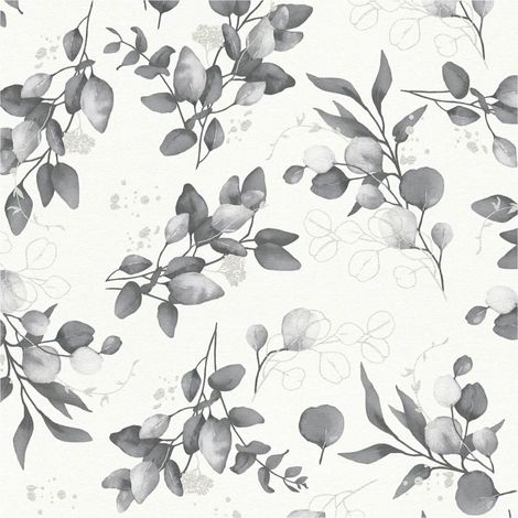 Country style wallpaper wall Profhome 397686 non-woven wallpaper smooth with floral ornaments and metallic highlights white black grey silver 5.33 m2 (1/5)