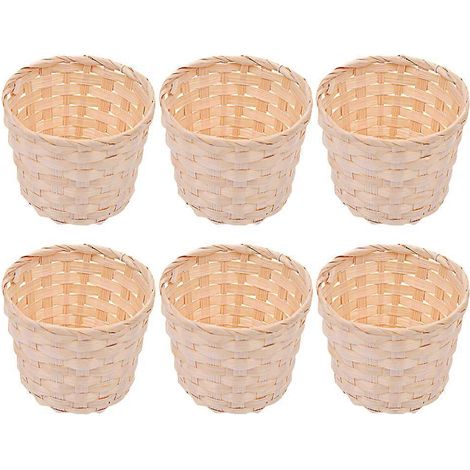Lot de 6 paniers de rangement tressés à la main en bois pour bureau ou autres petits objets.-7.50X7.50X6.00CM-As Shown