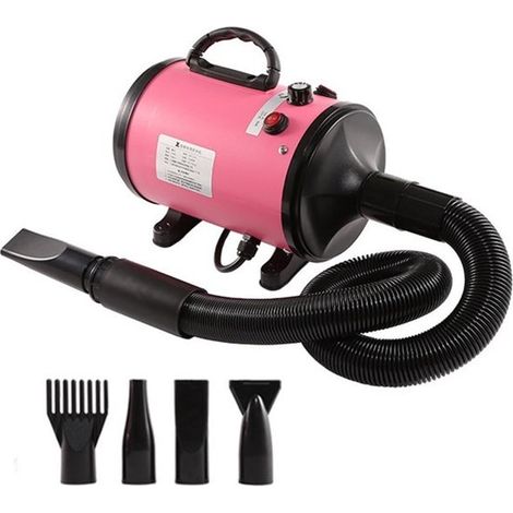 Sèche-poils pour animaux à vitesse réglable - rose - livré avec 4 embouts - tondeuse électrique universelle pour chats et chiens - air chaud (1/5)