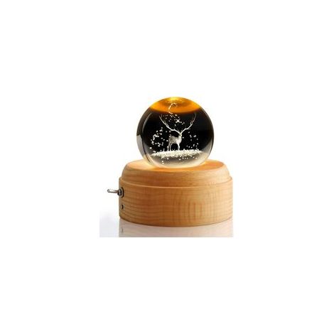 Boîte à musique rotative en bois – Boule de cristal 3D – Projection lumière chaude – Base en hêtre durable – Cadeau Noël anniversaire (1/5)