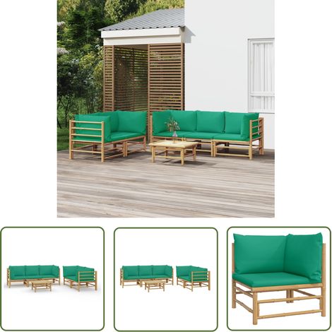The Living Store 6-tlg. Garten-Lounge-Set mit Grünen Kissen Bambus - Bambus Möbel - Gartenloungeset - Gartenmöbel - Outdoor Möbel - Esstisch (1/5)