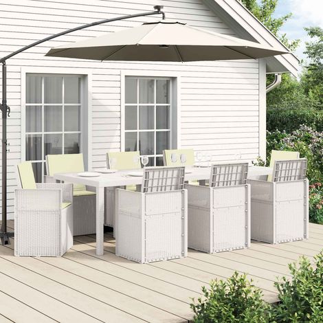 vidaXL Conjunto de Comedor de Jardín 9 uds. Blanco y Crema PP (1/5)