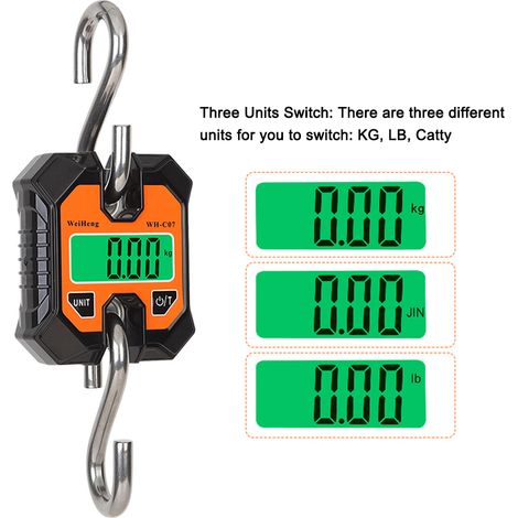 Balance électronique portable multifonctionnelle 100 kg/50 g, format compact, avec affichage LCD rétroéclairé, unités de poids commutables (kg/lb), idéale pour la maison, la chasse et la pêche. (1/5)