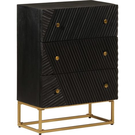Kommode Schwarz 55x30x76 cm Massivholz Mango und Eisen