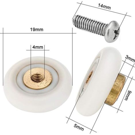 Set mit 4 Doppelduschtürrollen, 20 mm Durchmesser, Rollen, Ersatzteile für oben und unten im Badezimmer (23 mm - 8 Stück - Modell B) (1/4)