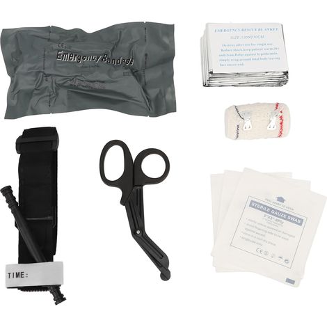 Kit de bandage d'urgence multifonctionnel : garrot israélien, ciseaux, couverture, compresses de gaze, trousse de traumatologie pour configuration extérieure (1/5)