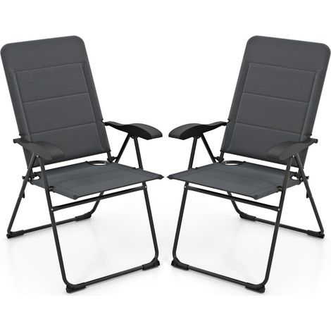 Juego de 2 sillones plegables para terraza 71 x 53 x 102 cm cómodos con 7 posiciones diseño moderno en metal gris 200011795
