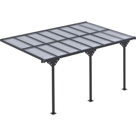 Gazebo pergola, 4,35 × 3,02 m, capanno da giardino, tettoia ombreggiante, altezza regolabile (231–250 cm), ombreggiante, tettoia per patio, gazebo da parete, struttura in alluminio, colore grigio, ins