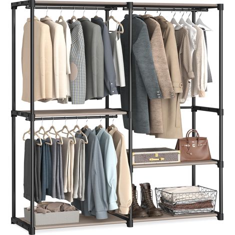 Armoire de Rangement, Penderie Pliable, Dressing, Armoire Métallique, avec Barres de Suspension, Porte-vêtements, pour Vestiaire, Chambre, 138 x 43 x 182 cm, Taupe RYG25R02 (1/5)