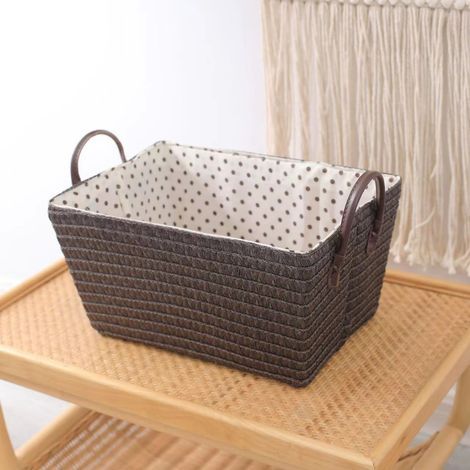 Cesta de almacenamiento plegable tejida, marrón oscuro, 36 x 26 x 16 cm, 1 unidad con asa, cesta para la ropa (1/5)