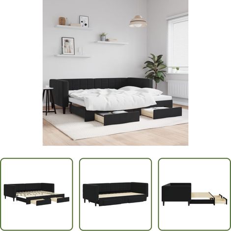vidaXL Sofa-Bett - Tagesbett Ausziehbar mit Schubladen Schwarz 90x200 cm Samt (1/5)