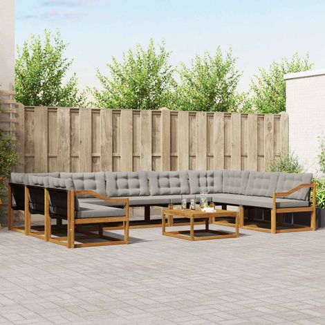 Outdoor-Sofagarnitur mit Kissen 10 pcs Natürlich und Hellgrau